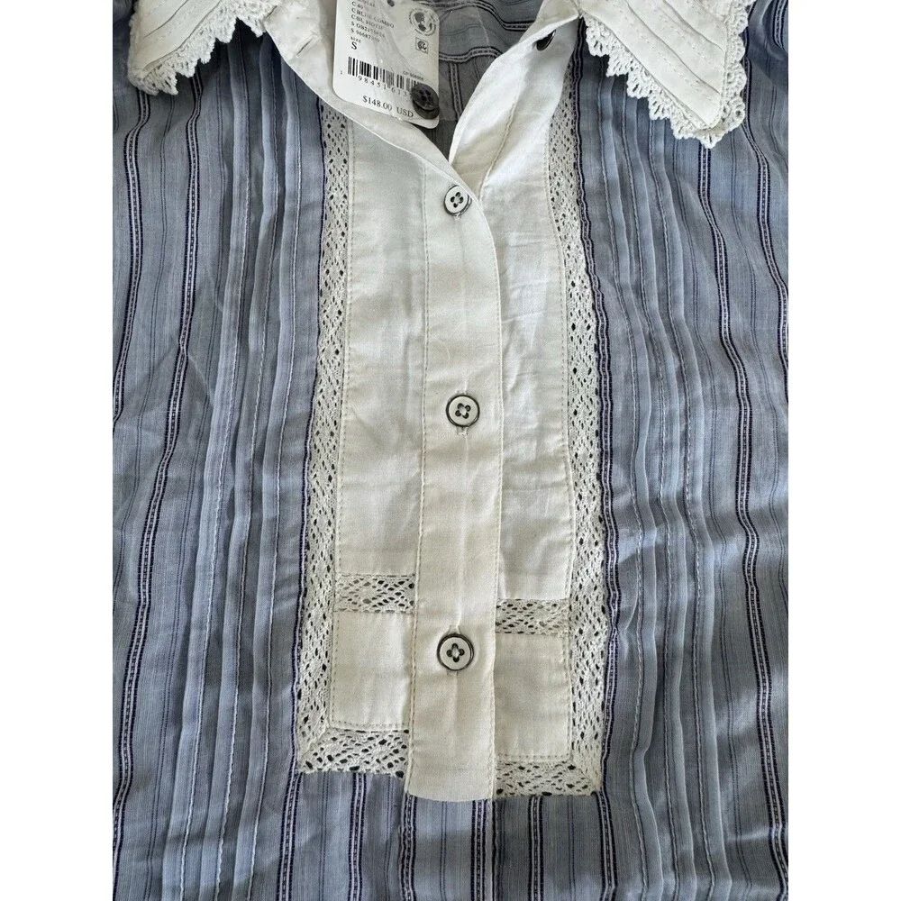 Free People Forever Love Striped Lace Top Romantic Peasant Victorian Size S